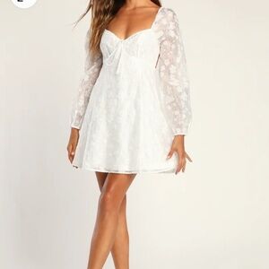 Lulus Angel Looks White Burnout Floral Jacquard Mini Babydoll Dress